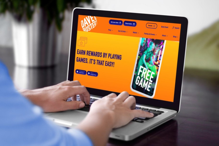 The Dave and Busters rewards webpage shown on a computer in April 2024