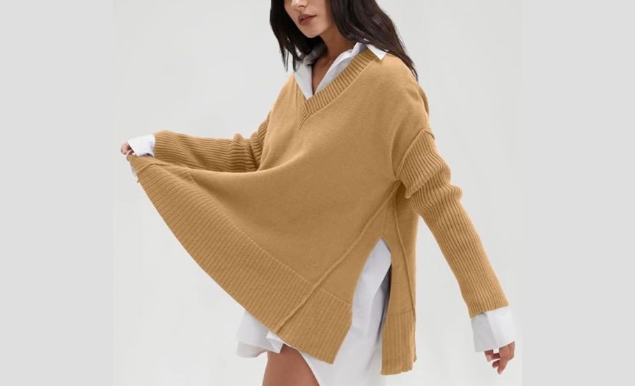 Women’s Oversized V-Neck Sweater Only $16 Shipped on Amazon (Reg. $41) + More