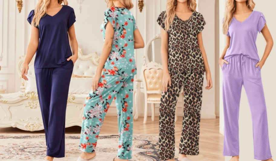 Ekouaer Women's Pajama Pants & Top Set 2-Pack in four colors
