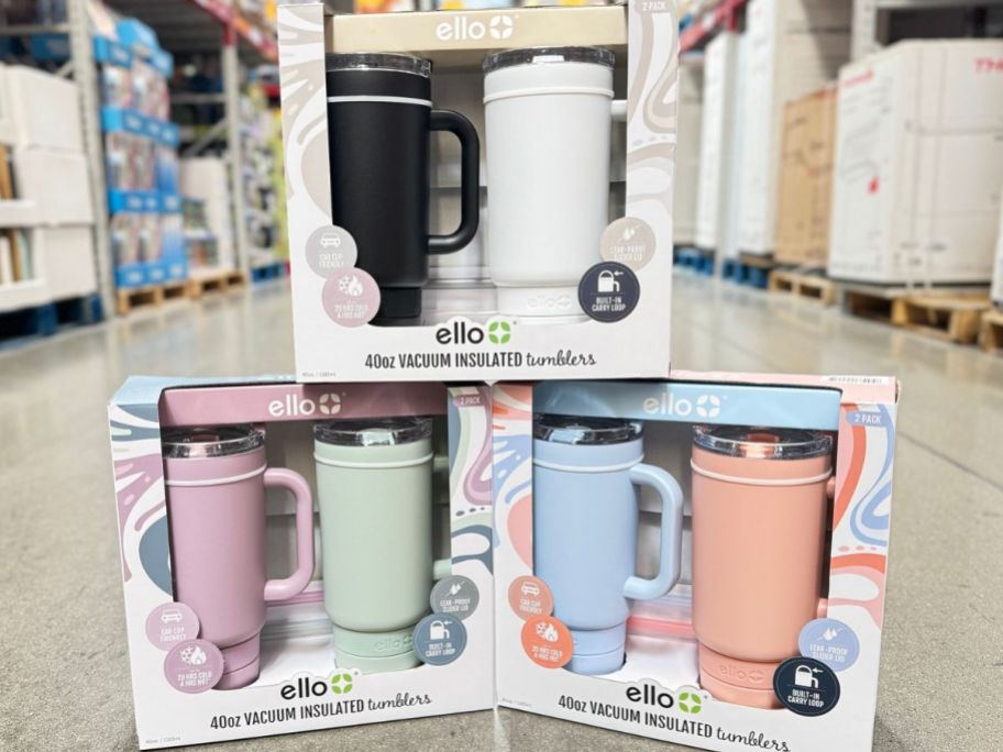 3 boxes of Ello Port Tumbler 2-packs from Sam's club in 3 different color options