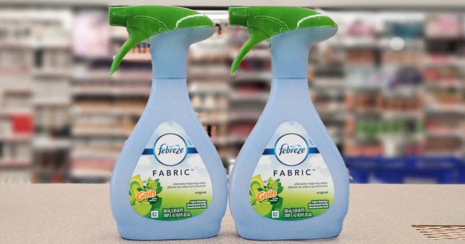 two Febreze Fabric Sprays on store counter