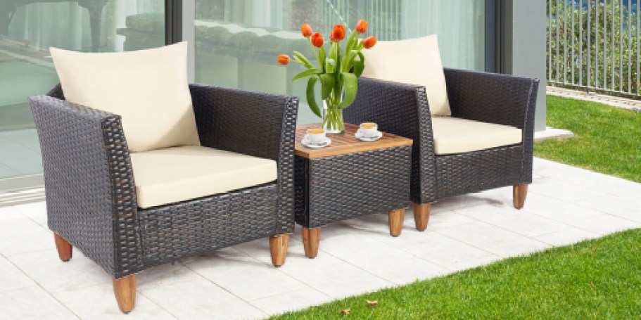 Up to 55% Off Lowe’s Patio Furniture Sale | Rattan Set with Cushions Just $296 Shipped