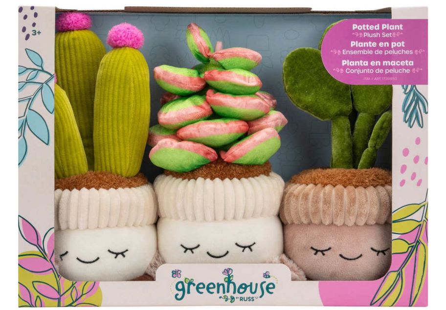 three 12 Inch Plush succulent Plants in product packaging