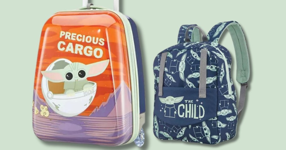 kid's Star Wars Grogu hardcase suitcase and soft backpack