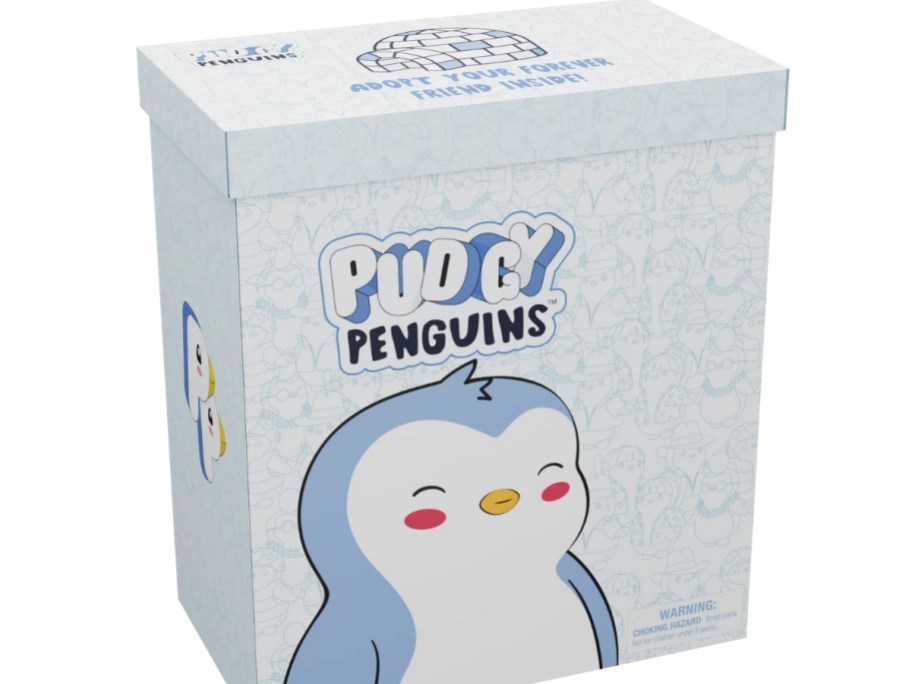 white box with Pudgy Penguin cartoon figure on it