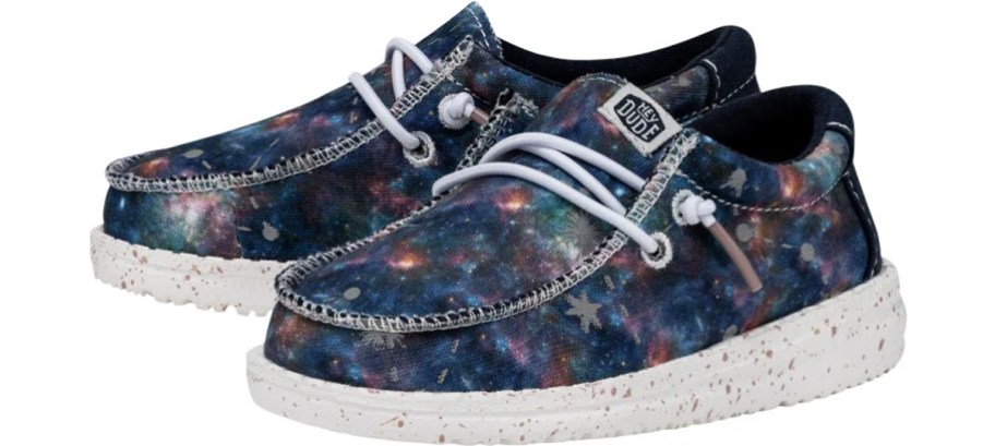 pair of dark blue galaxy print sneakers