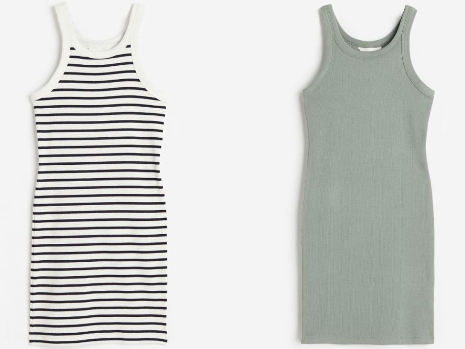 Stock imges of 2 H&M women's ribbed dresses