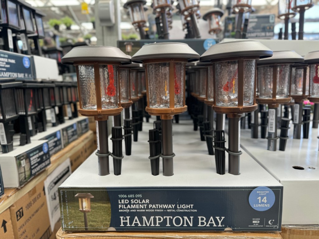in store display of hampton bay solar led lights