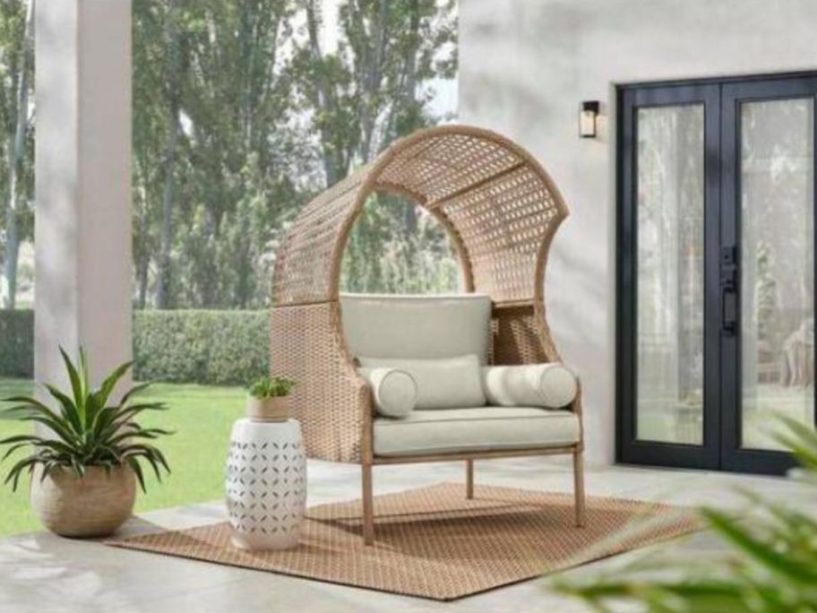 Wicker Outdoor Patio Egg Lounge Chair on porch