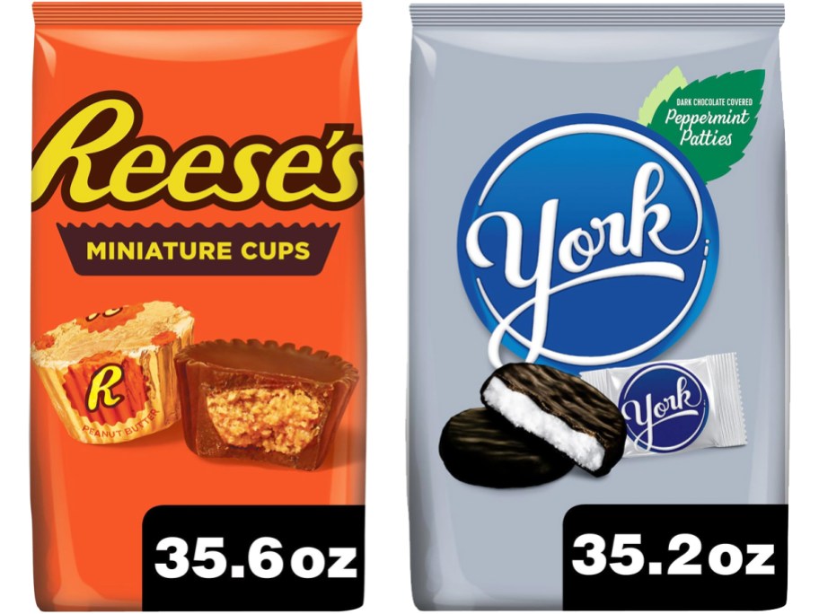 bags of reese's and york peppermint patties