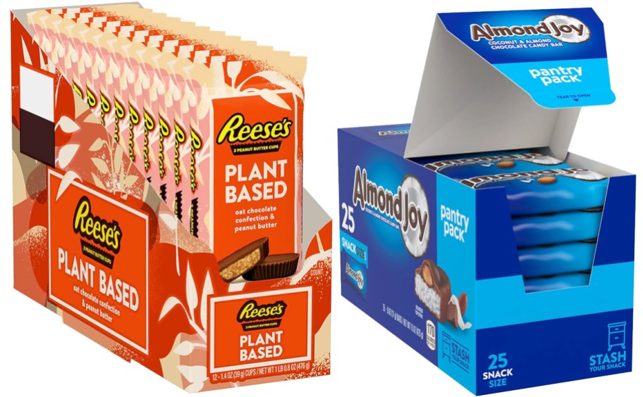 boxes of reese's cups and almond joy candies