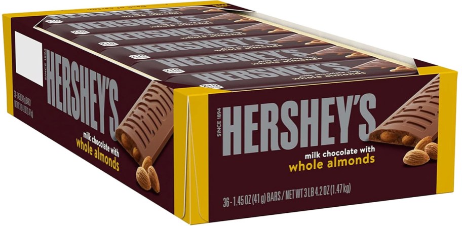 box of Hershey's Milk Chocolate with Whole Almonds Candy Bars