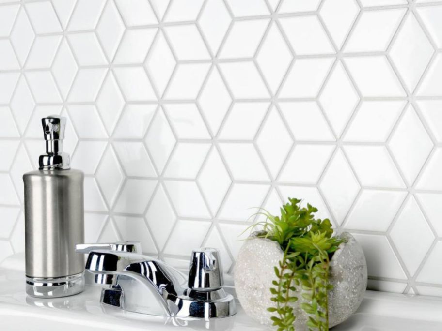 Merola Tile Metro Rhombus Glossy White Porcelain Mosaic Tile 