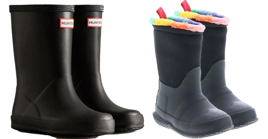 two black pairs of kids hunter boots