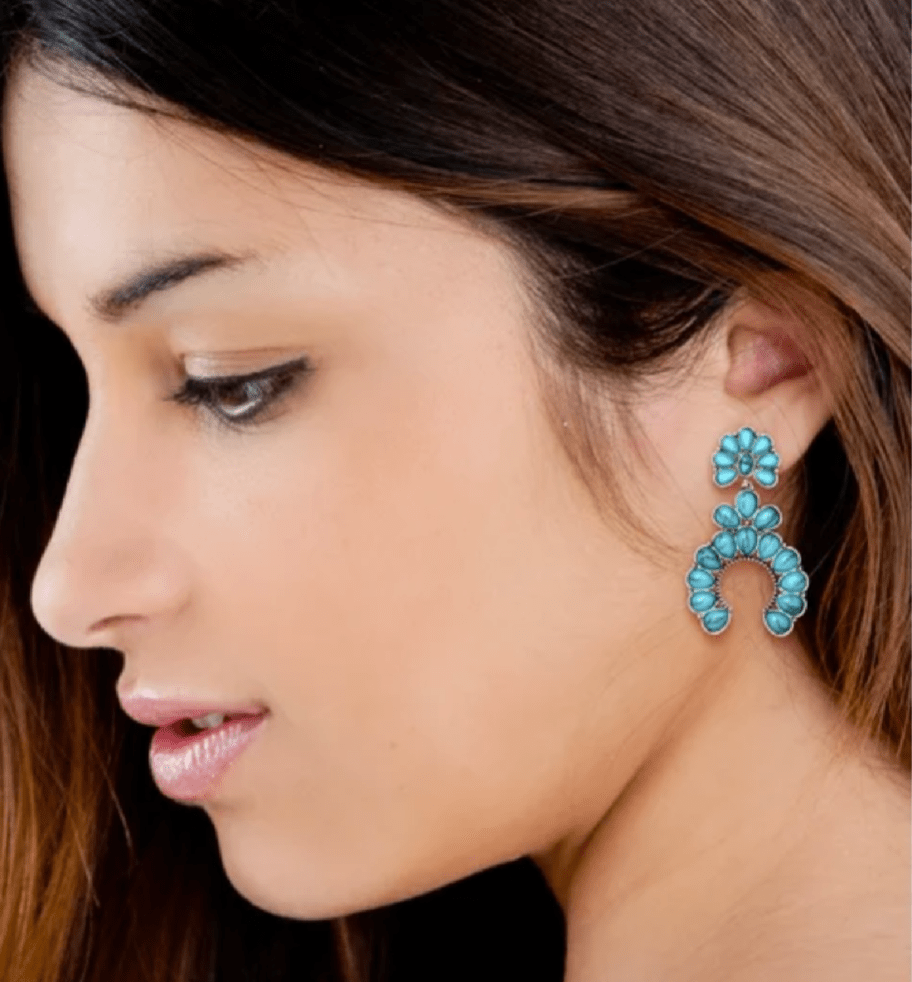 Girl Wearing Jessica Simpson Faux Turquoise Drop Earrings