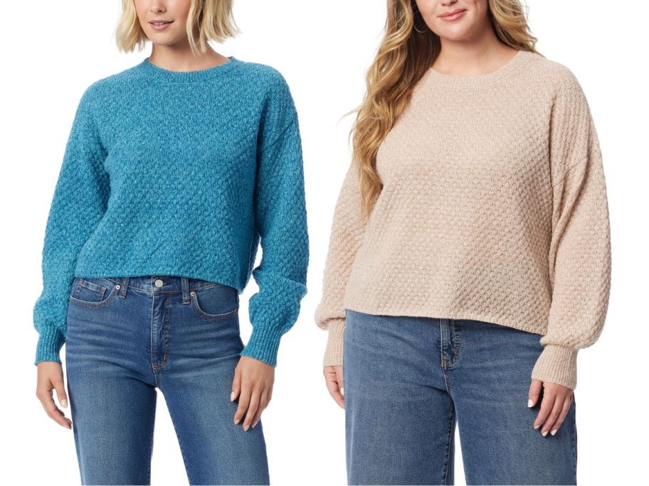 2 women wearing Jessica Simpson Suki Crop Pullover