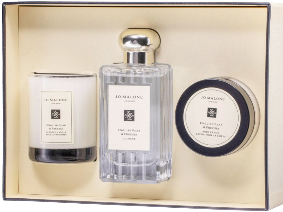 Jo Malone fragrance, body cream, and candle gift set