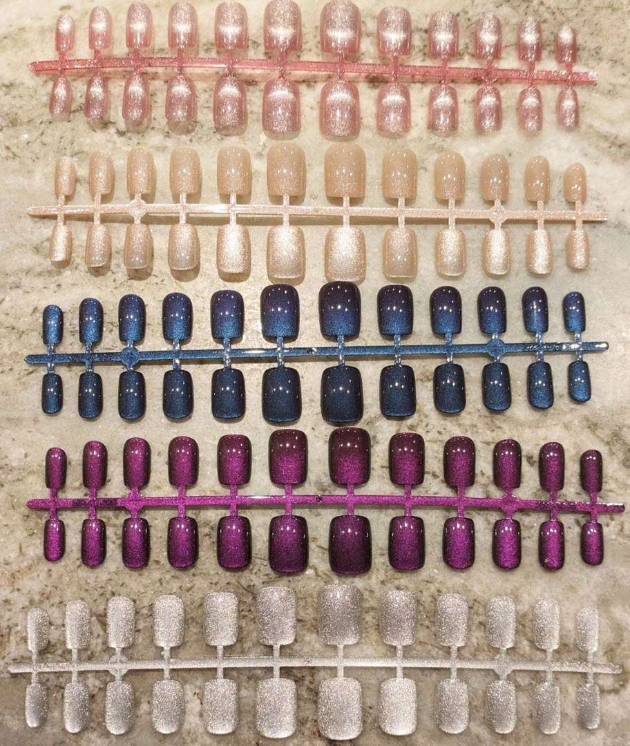 5 sets of press-on nails in different colors