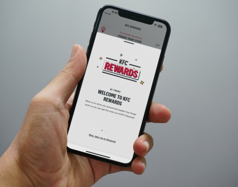 The KFC Rewards program shown on the KFC app