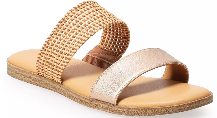 sandal with woven and rose gold straps