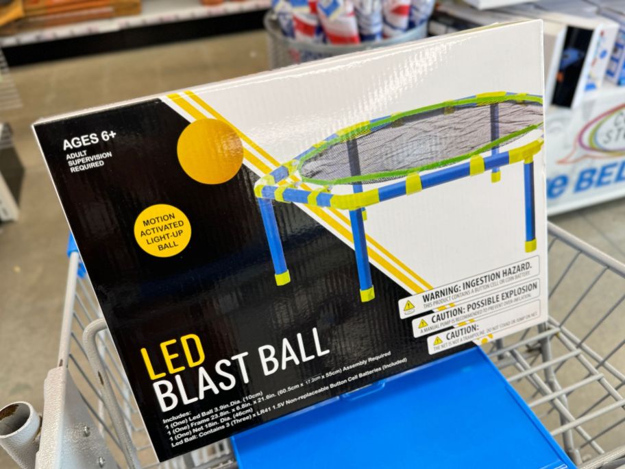 an LED blast ball set in shopping cart at five below