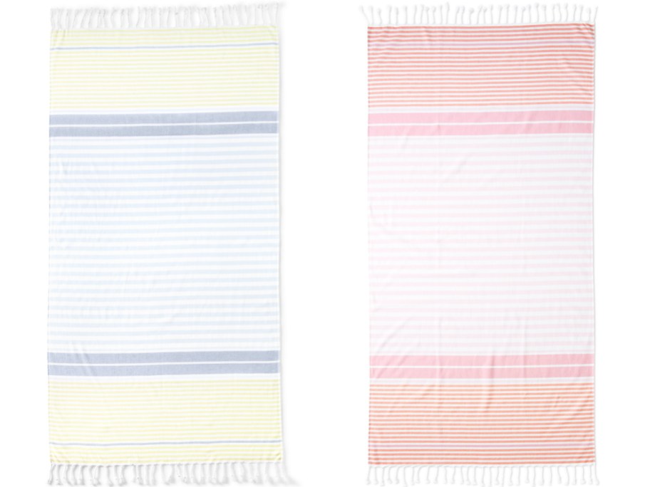 yellow/blue and pink striped beach towels