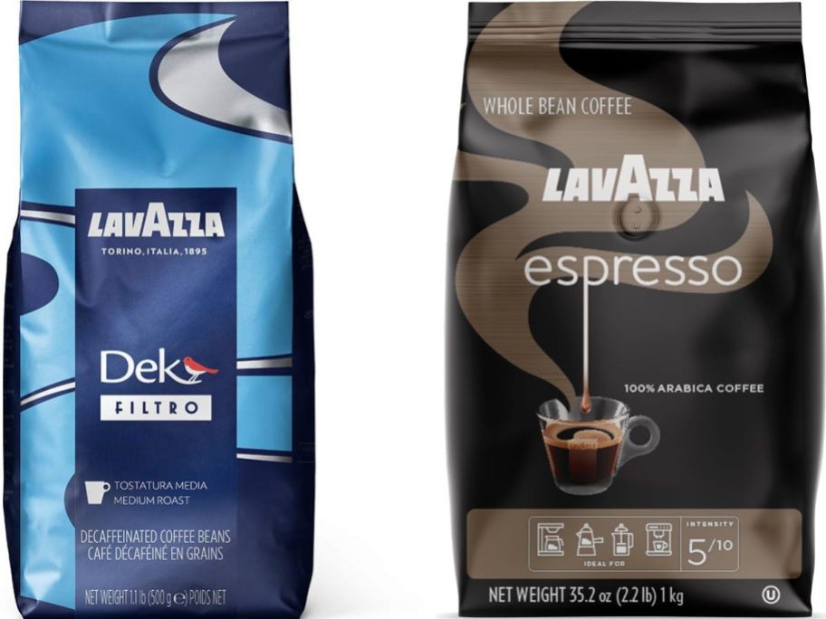 Stock images of 2 bags of Lavazza whole bean coffee