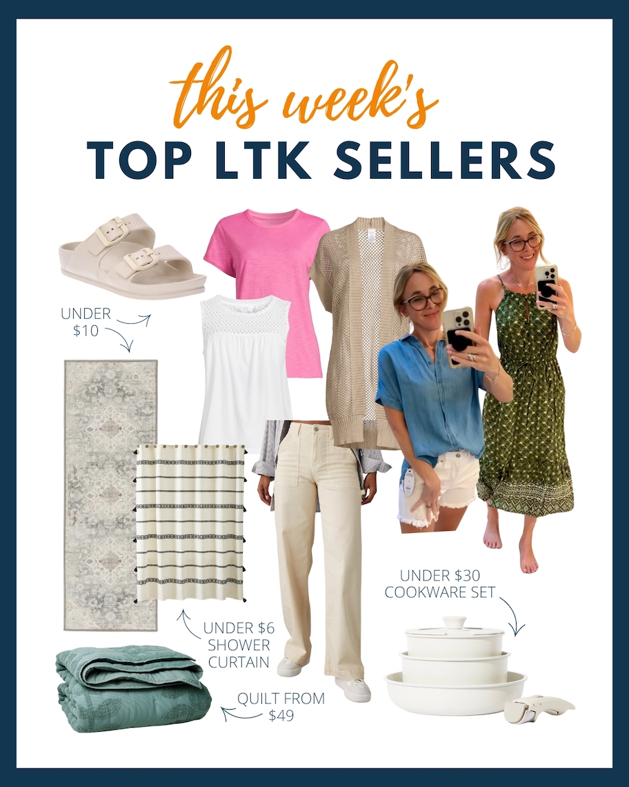 this week's top ltk sellers with various clothing and home goods on white background