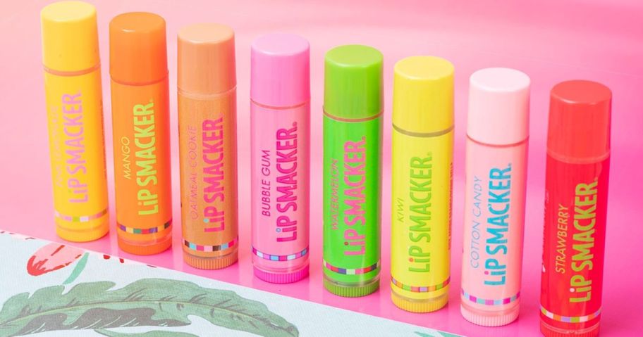 8 Lip Smackers Flavored Lip Balm Standing up in a row