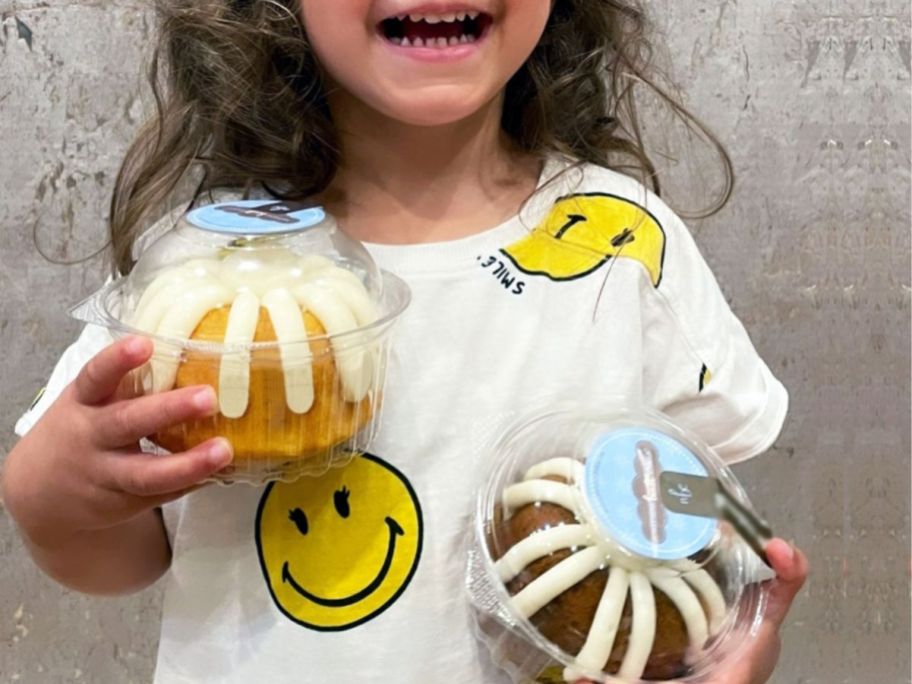 Little Girl Holding 2 Bundlets from Nothing Bundt Cakes