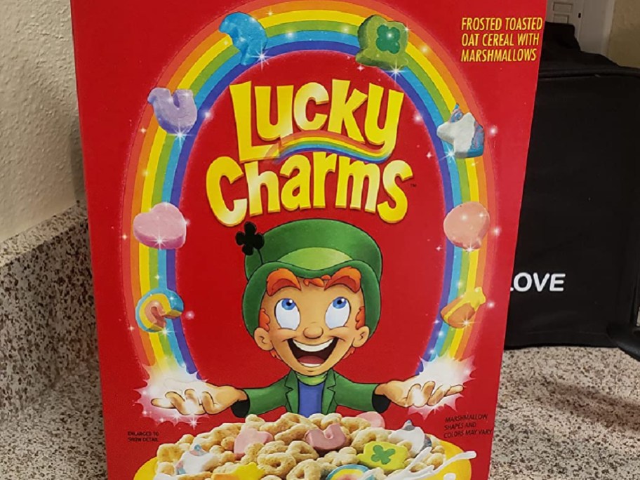 Lucky charms cereal display in the kitchen
