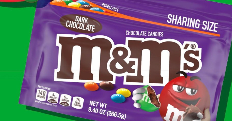 bag of m&ms dark chocolate candy