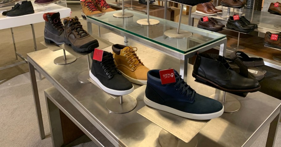 macy's men's boots and shoes on display in store