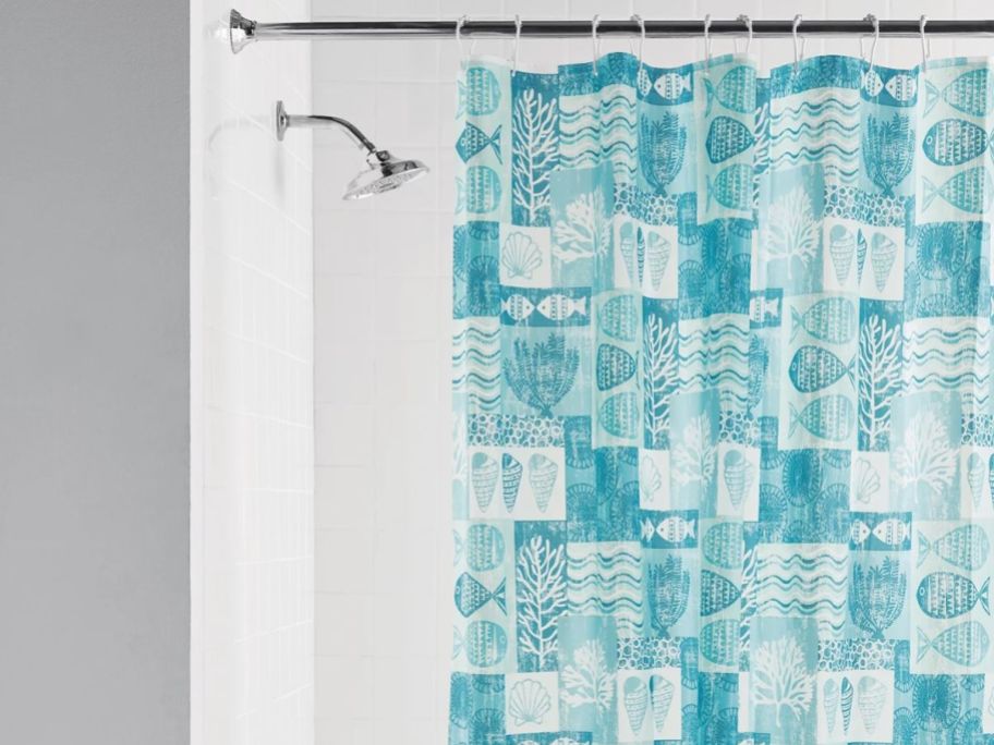Mainstays Coastal Aqua Fish Printed Shower Curtain at Walmart