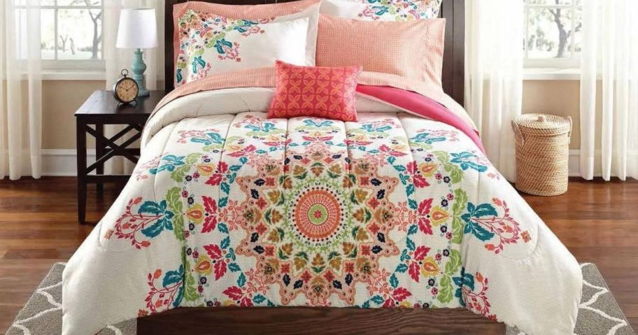 Mainstays Coral Medallion 6 Piece Bed in a Bag