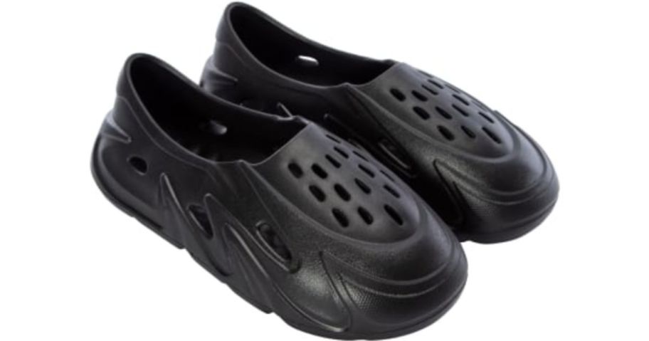 a pair of black perforated mens clogs