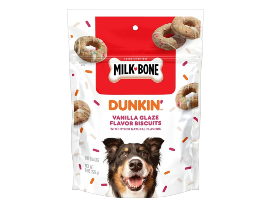A Dunkin' Milk Bone Vanilla Glaze Donut Dog Biscuits Treat Package