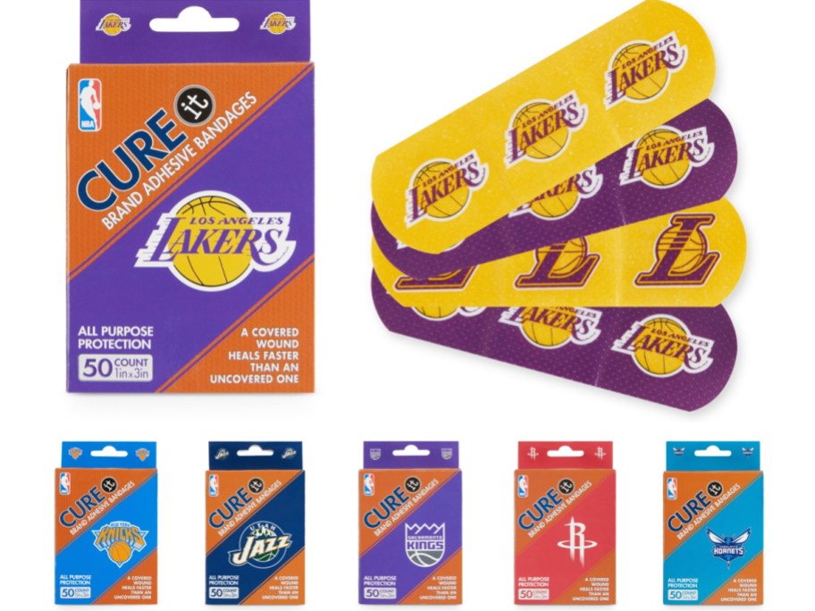 multiple boxes of NBA Team Logo Adhesive Bandages