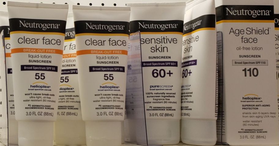 A Shelf of Neutrogena Sunscreens