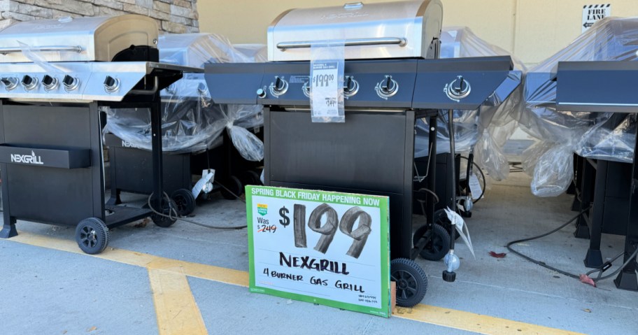 stainless steel gas grill on display at home depot store