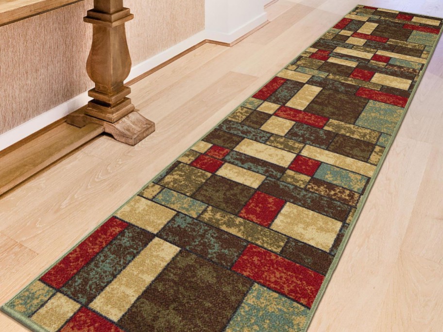 color block runner rug on light colored floor