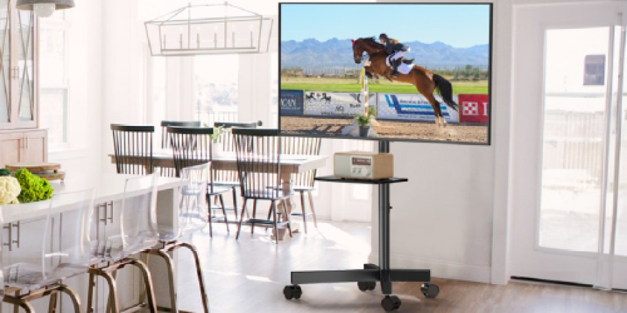 Mobile TV Stand w/ Adjustable Shelf Only $37.99 Shipped on Amazon | Holds a 60″ TV!