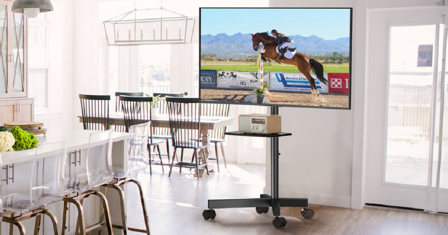 Perlesmith Mobile TV Stand in a kitchen