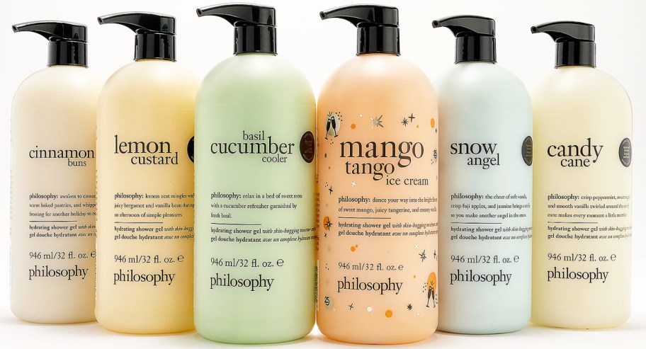 6 large pump bottles of philosophy shower gels