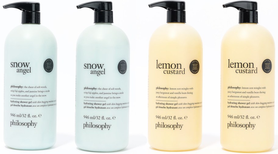 philosophy shower gels in snow angel and lemon custard scents