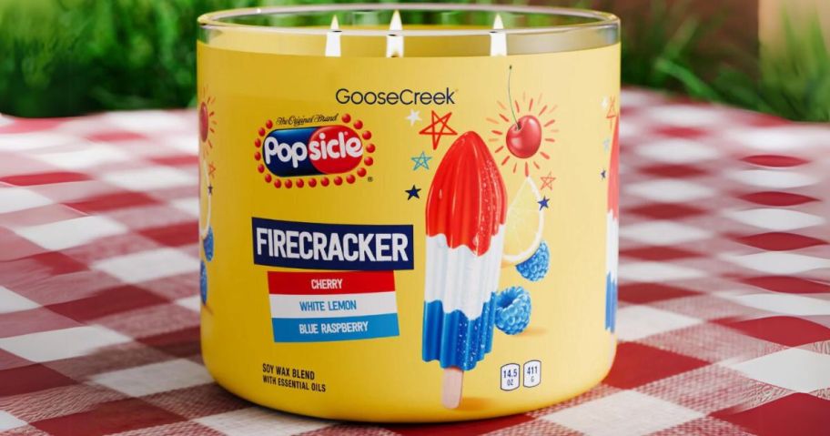 Popsicle Firecracker GooseCreek Candle on a table