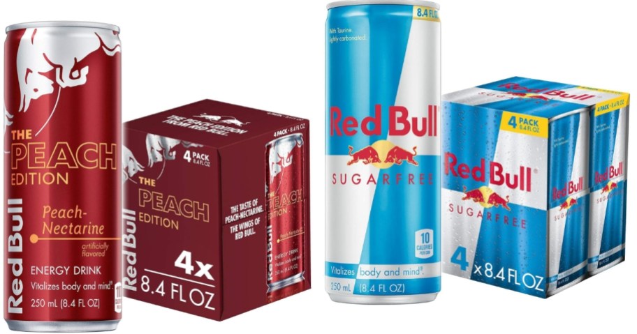 red bull peach nectarine and sugar free energy drinks 4-pack