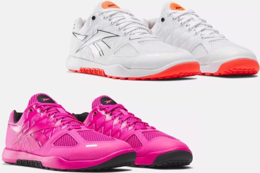 Stock images of two pairs of Reebok nano 2.0 shoes for women