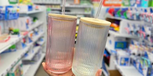 Five Below Ribbed Glass Tumblers with Bamboo Lids Only $5.55