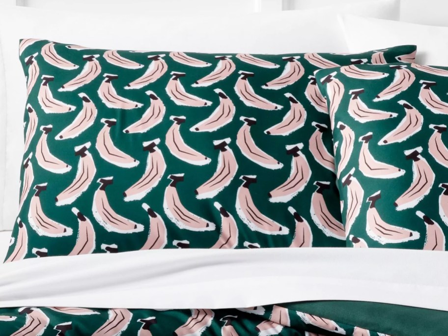 banana print pillowcases on bed